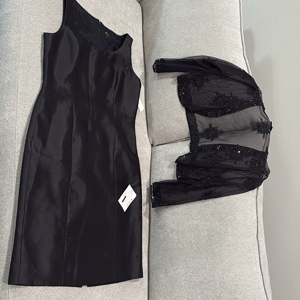 Tahari NWT Black Dress with Sheer Sequin Jacket